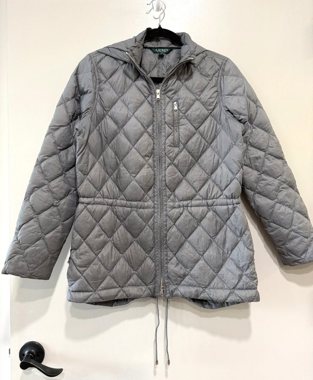 Ralph Lauren Gray Down Insulated quilted Puffer packable hooded light Jacket SP